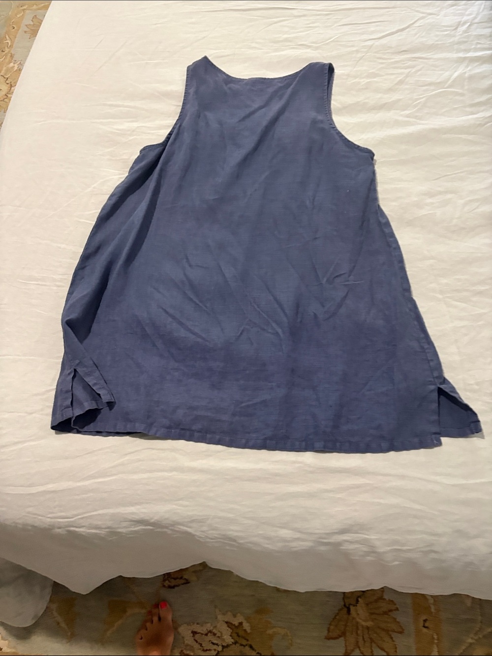 Sleeveless Navy Blue Linen Shift Dress - Picture 6 of 8